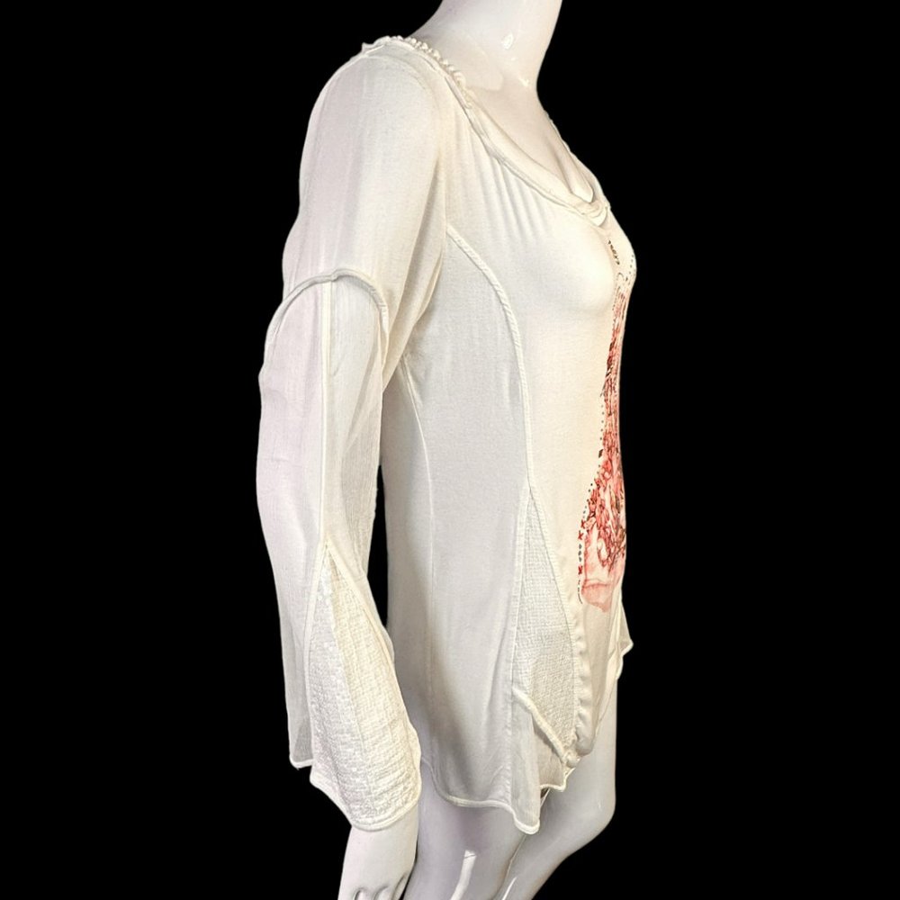 ELISA CAVALETTI EMBELLISHED PRINT DROP SLEEVE TOP (SZ XS / SM) - Picture 5 of 15
